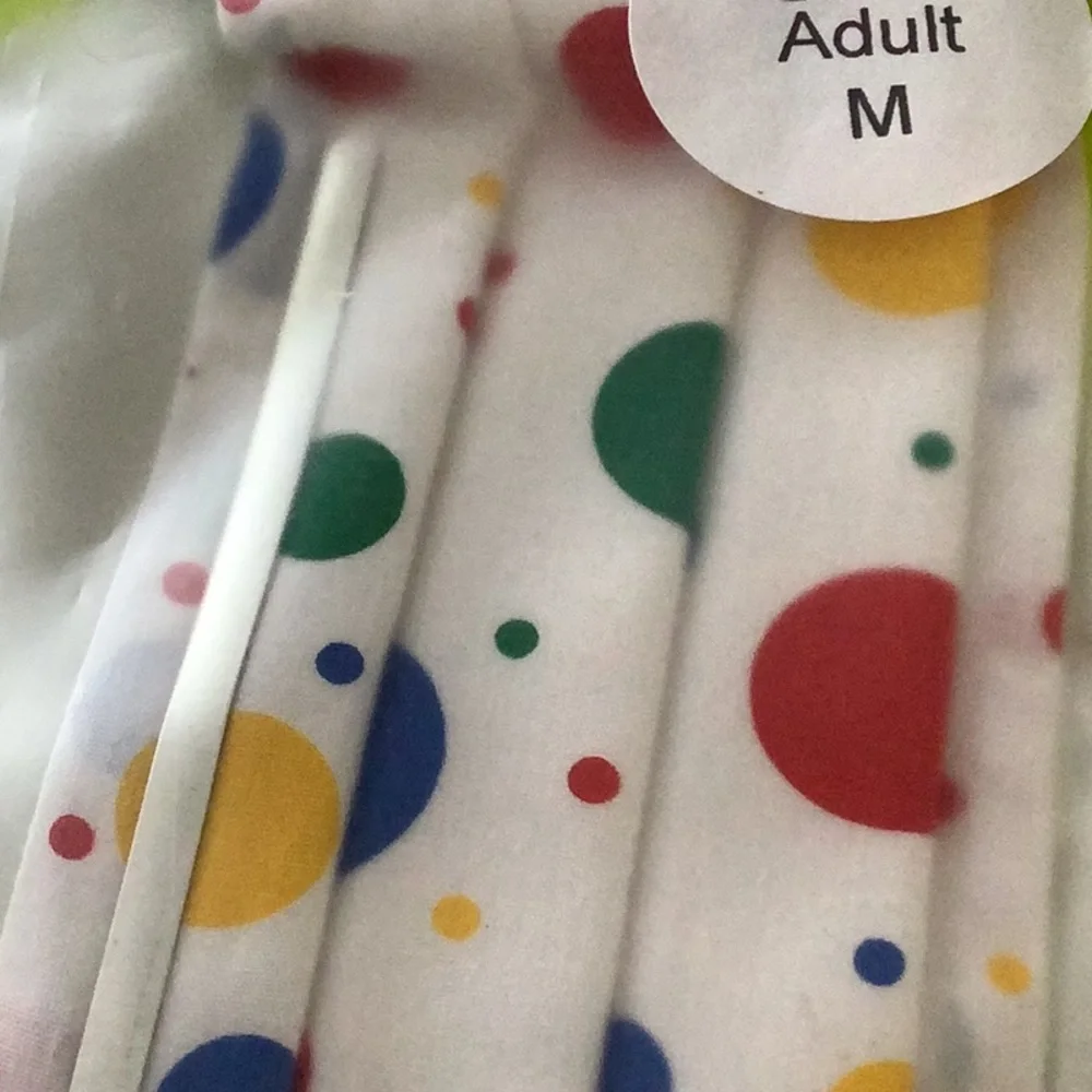 Mask colorful, polkadotted, white green, red, yellow and blue adult, medium NWT